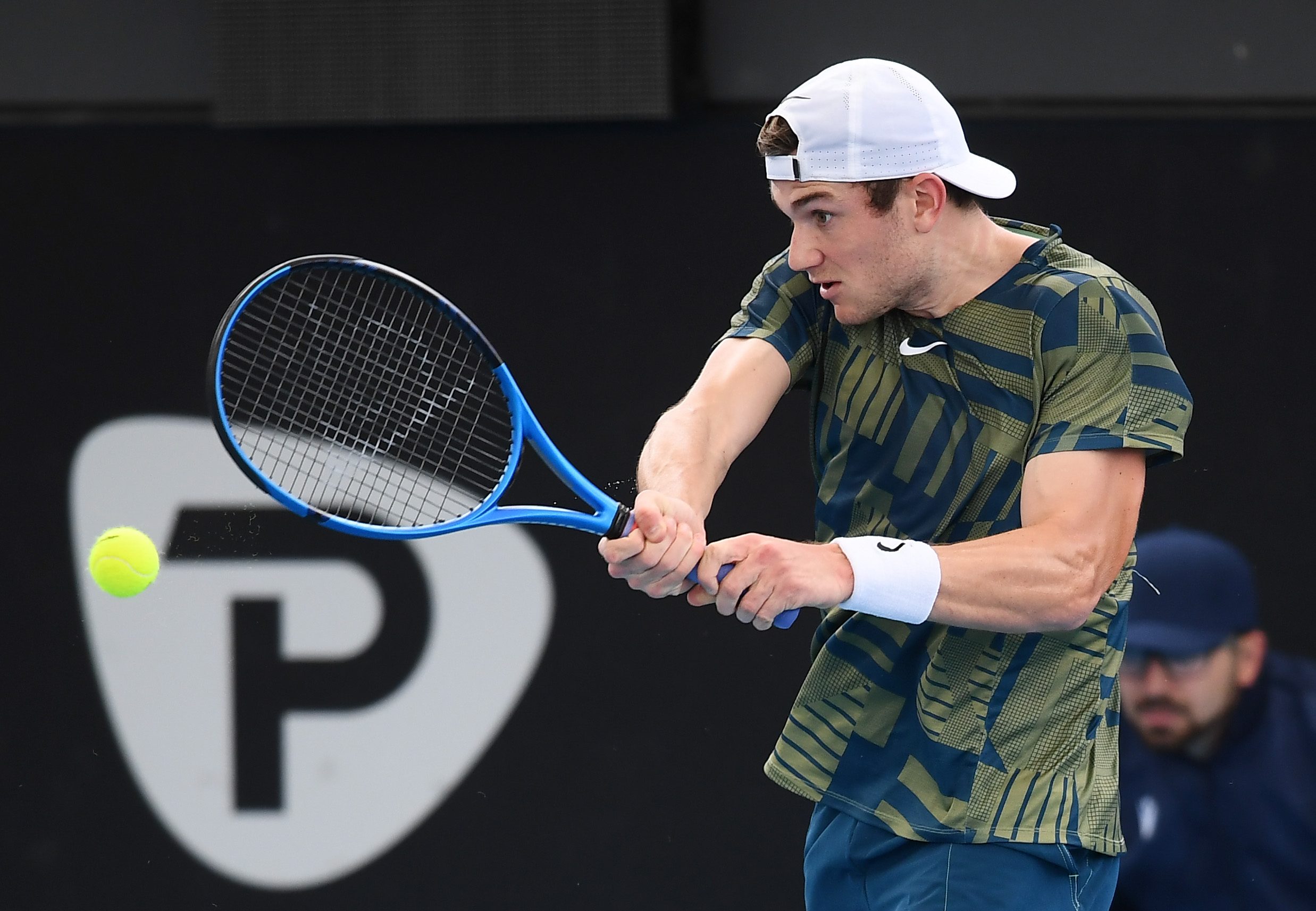 Jack Draper hitting a backhand at Adelaide International 2