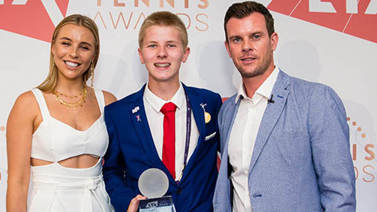 LTA Young volunteer of the year Jonathon Dawes with Chessie King and Leon Smith