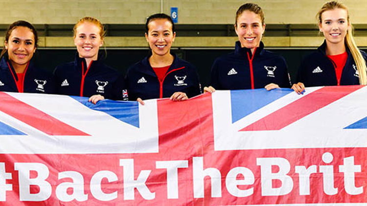 GB tennis players holding 'back the brits' union jack flag