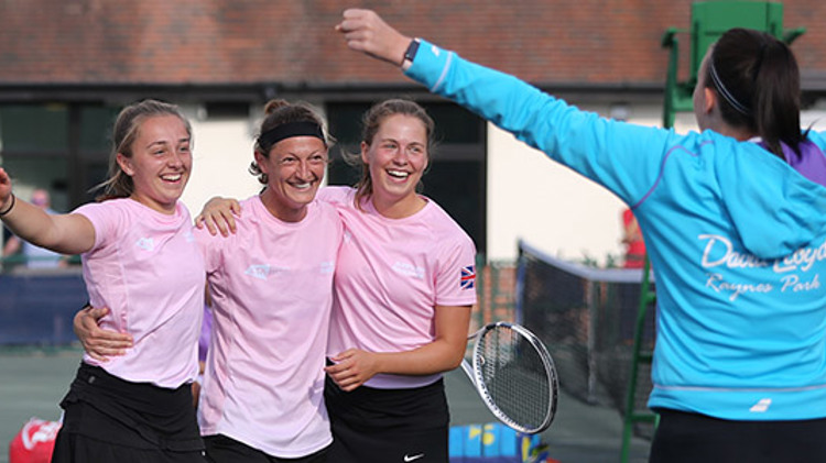 Tennis players celebrating at the national open finals in Bournemouth