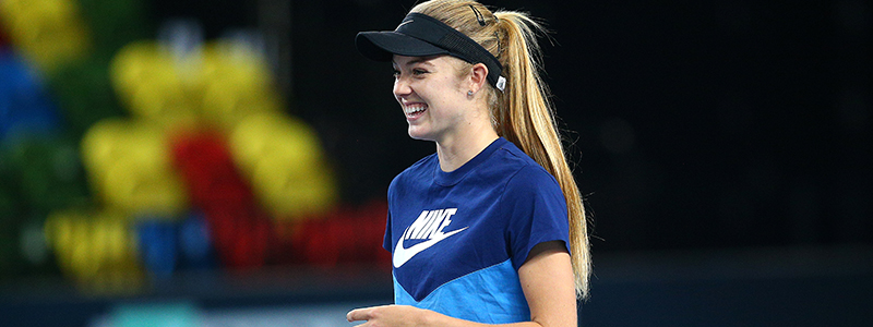 Katie Swan smiling at the fed cup in 2019