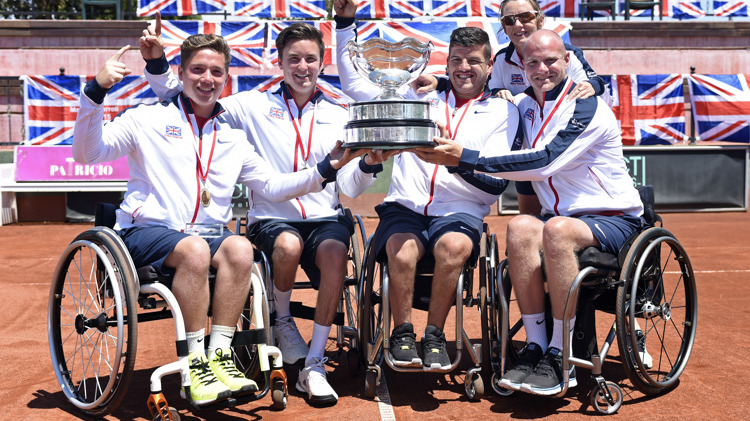 Great Britain's men's World Team Cup team hold the trophy