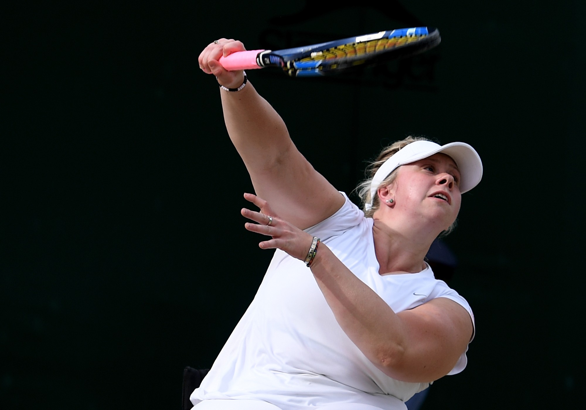 Louise Hunt of Great britain serves