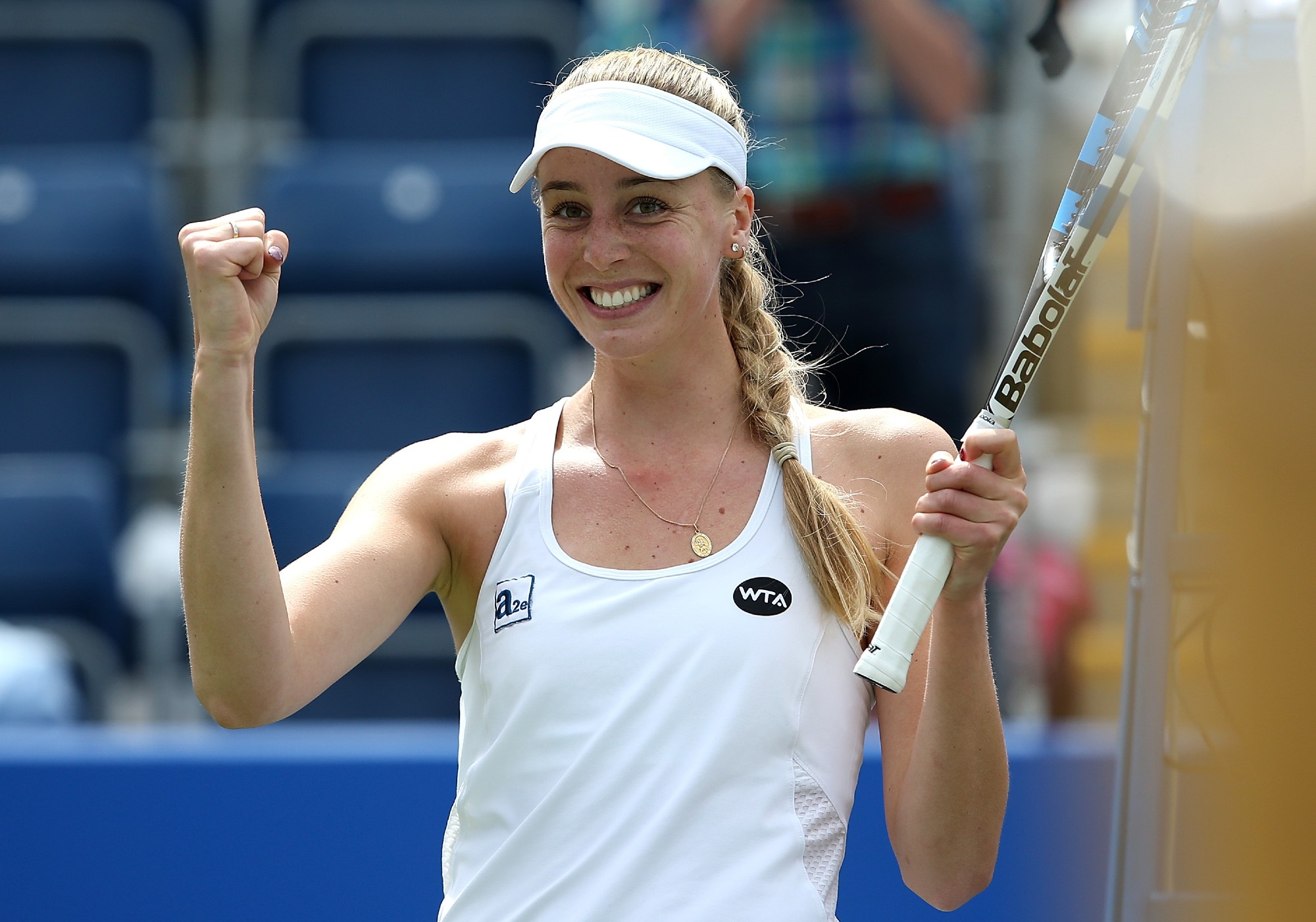 Naomi Broady of Great Britain celebrates victory
