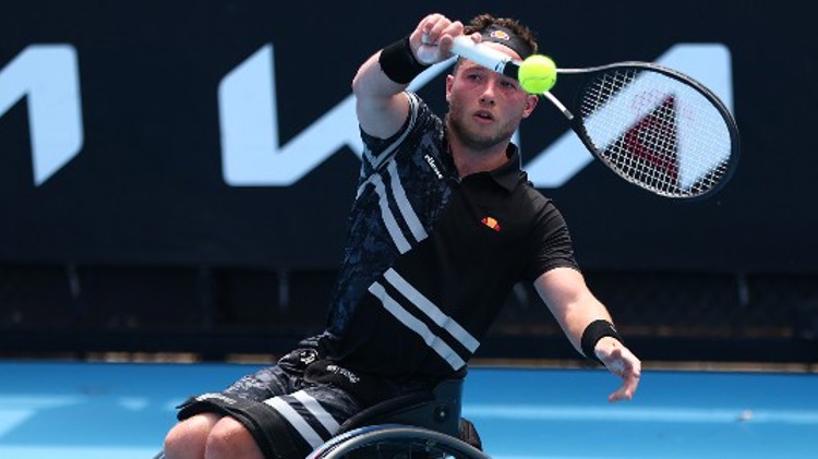 Alfie Hewett playing a forehand tennis shot at the Australian Open