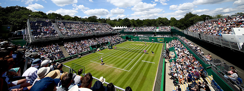 View of Nottingham centre court on a sunny day from the stands