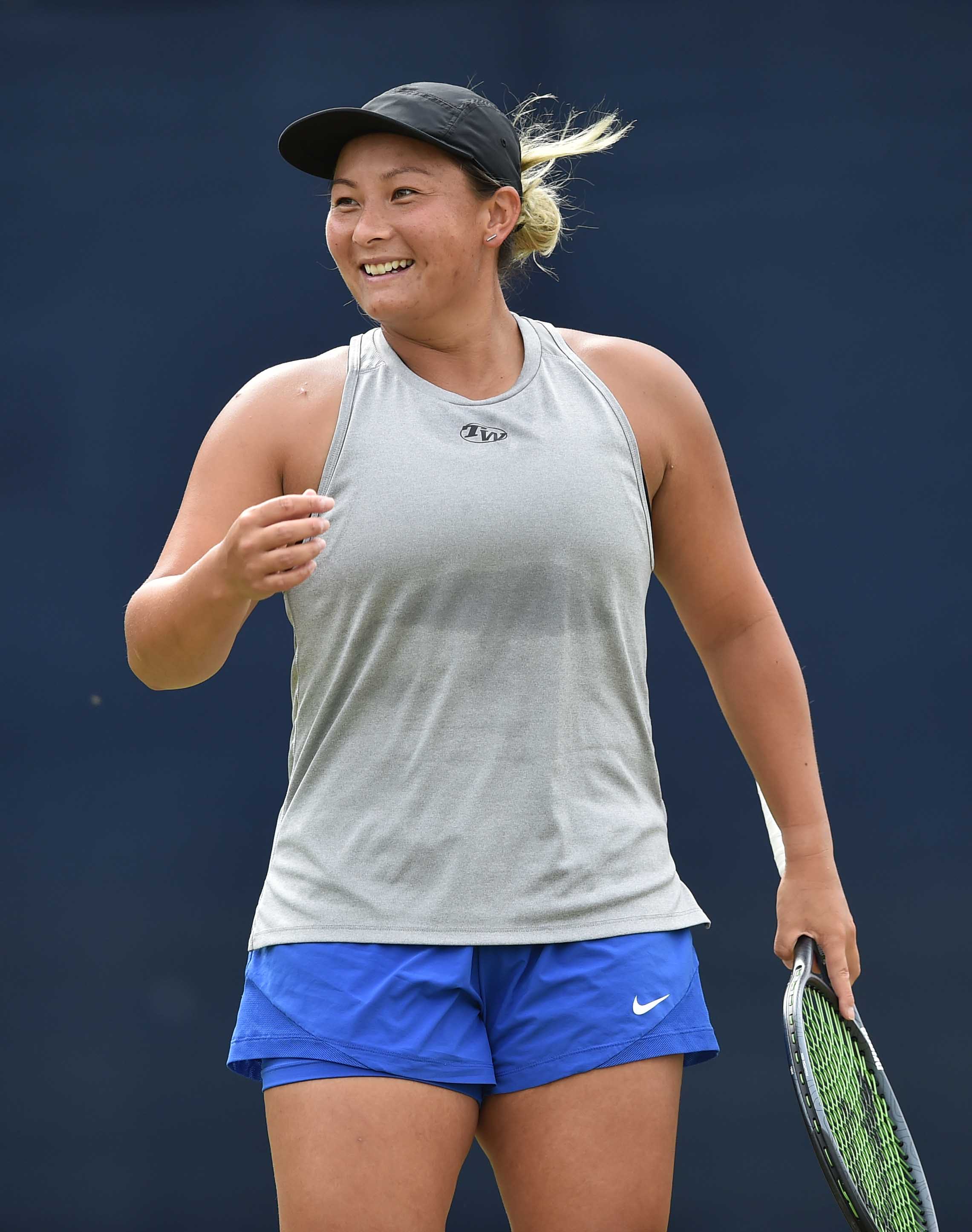Tara Moore smiling on court at Nottingham Open 2021