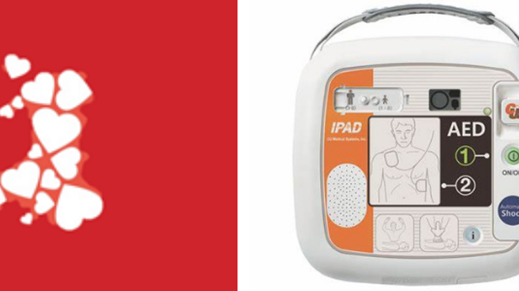 Calon hearts symbol and defibrillator 