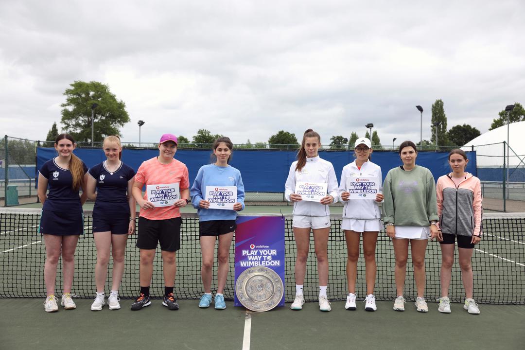 Amateur junior players from across the UK posing with the Nationals trophy ahead of the final of the of the LTA and AELTC’s grassroots tournament Play Your Way to Wimbledon