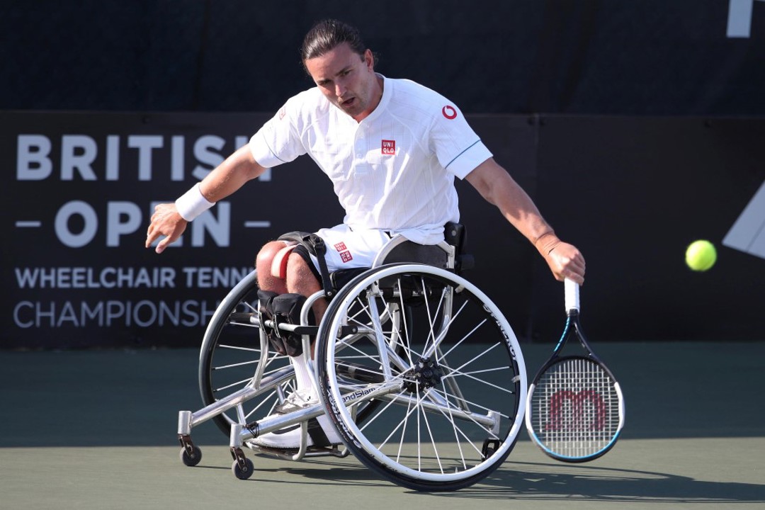 Gordon Reid in action during the final of the men's doubles at the 2022 British Open