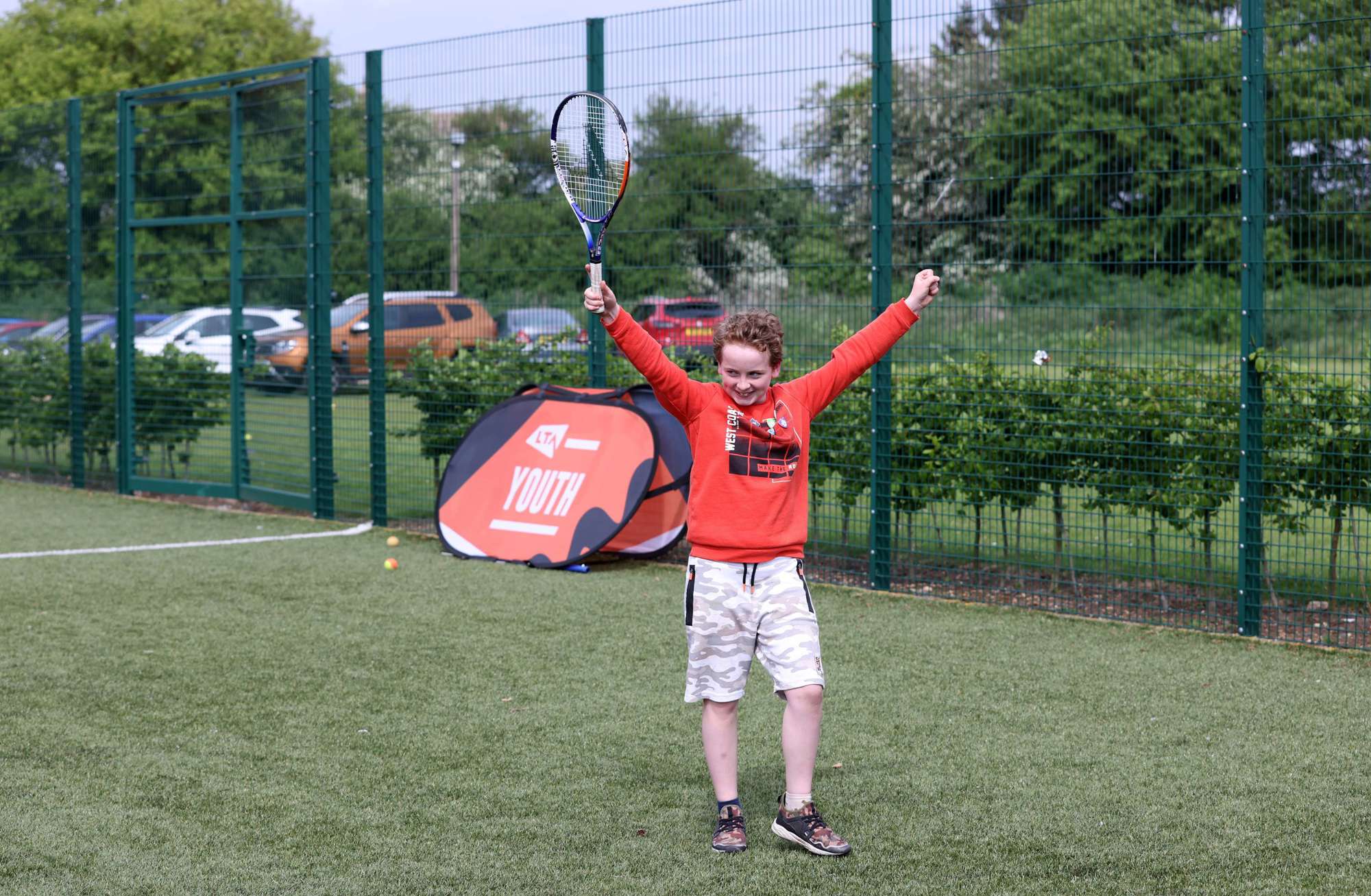 Student of Gretton Primary School celebrating during their LTA Youth Session