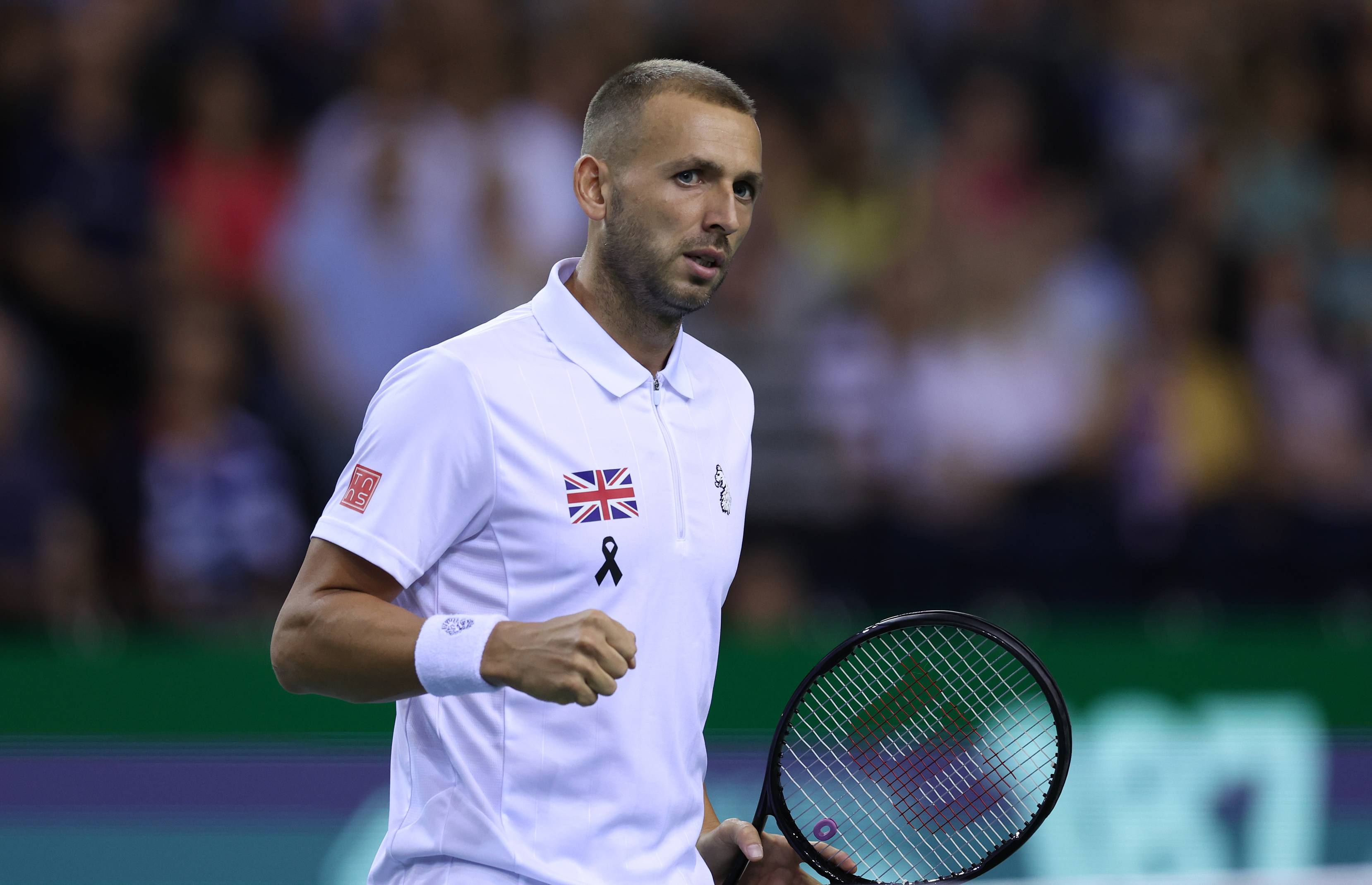 Dan Evans in the opening match of the Davis Cup Finals 2022 against USA