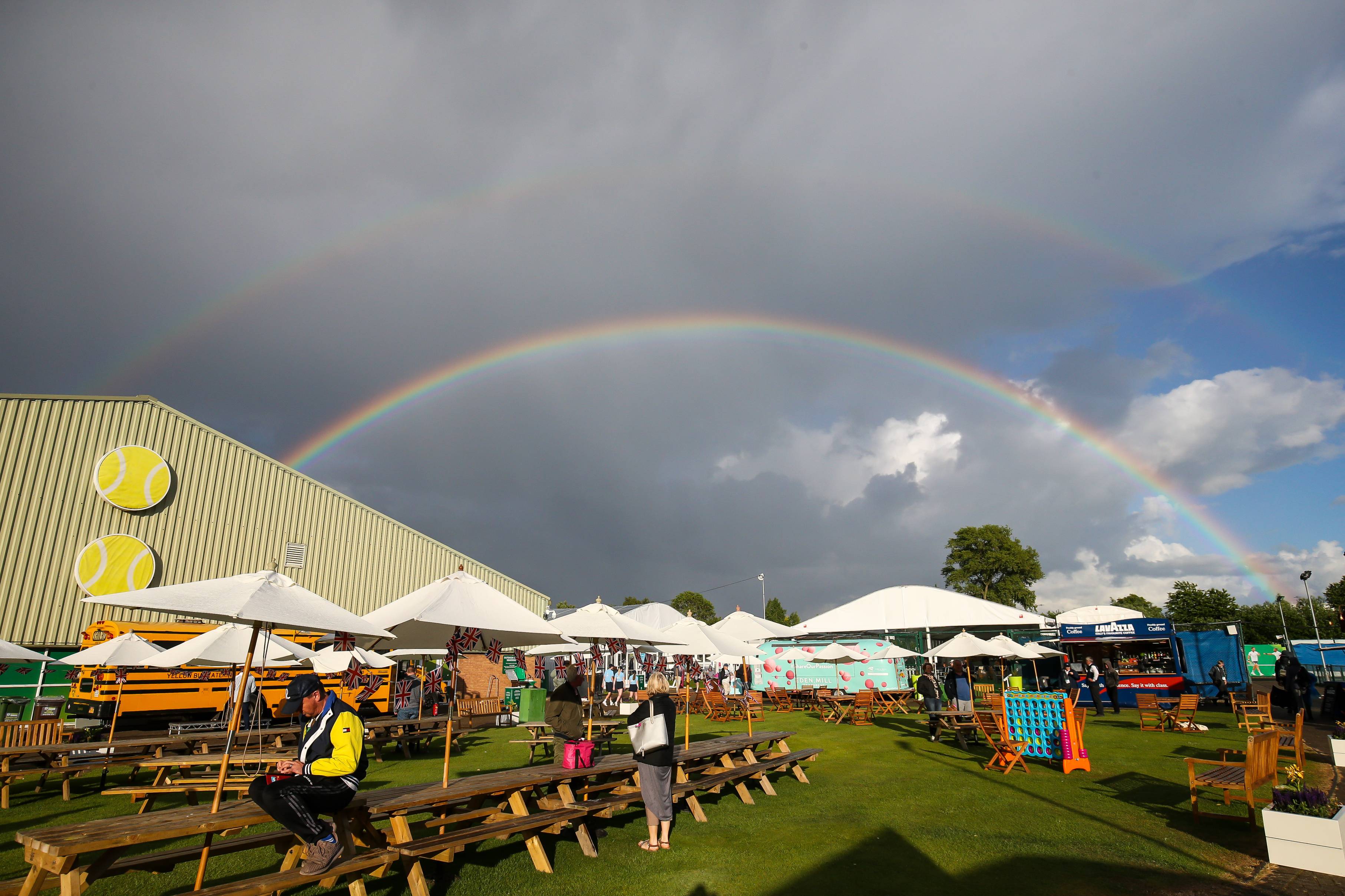 A double rainbow arched over the Nottingham Tennis Centre during the grass court season