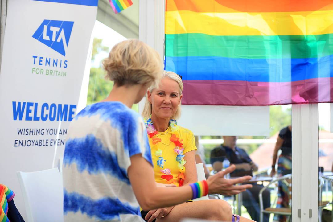  LTA's themed 'Friday Pride Day' in celebration of LGBTQ+ Pride Month on Day Seven of the Rothesay Classic Birmingham at Edgbaston Priory Club on June 17, 2022 in Birmingham