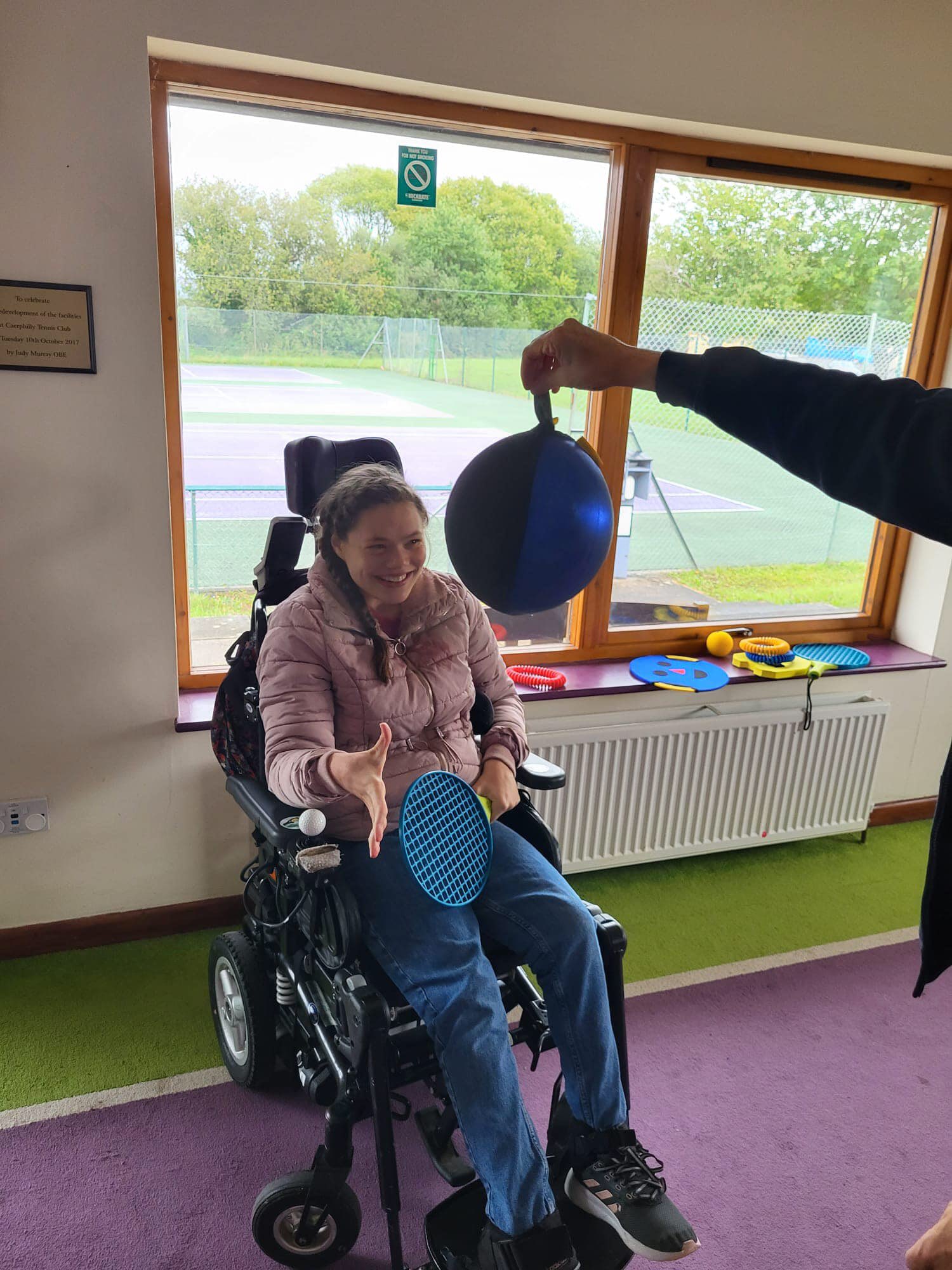 A member of the Caerphilly Tennis Club Sensory Tennis group in action during their weekly sessions that now take place in the CTC clubhouse during the winter months