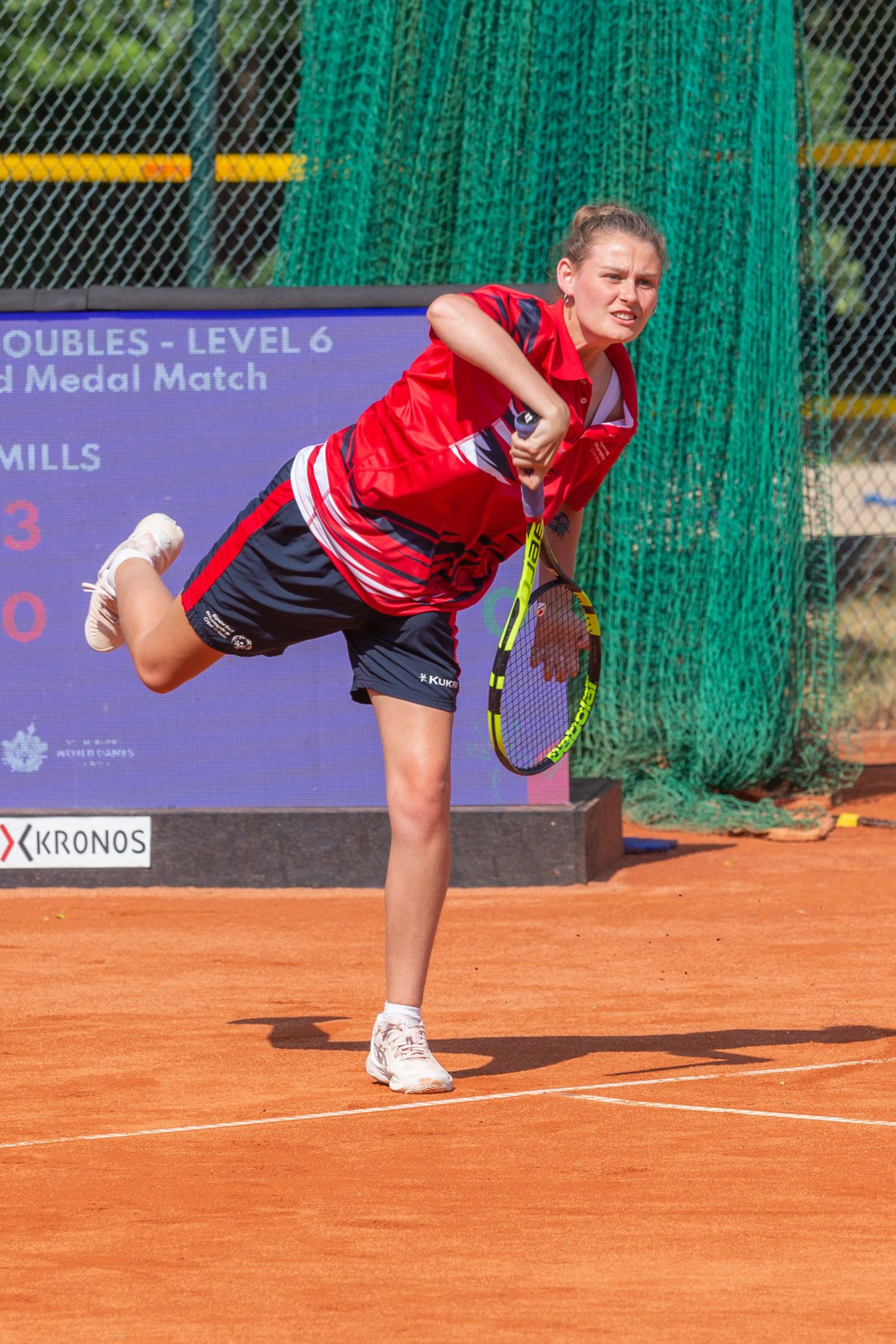 Lily Mills of Great Britain serving during her Gold Medal Match at the 2023 Special Olympics, Berlin (Photo by Ken Hanrahan Smith, Katz Wizkas Photography)