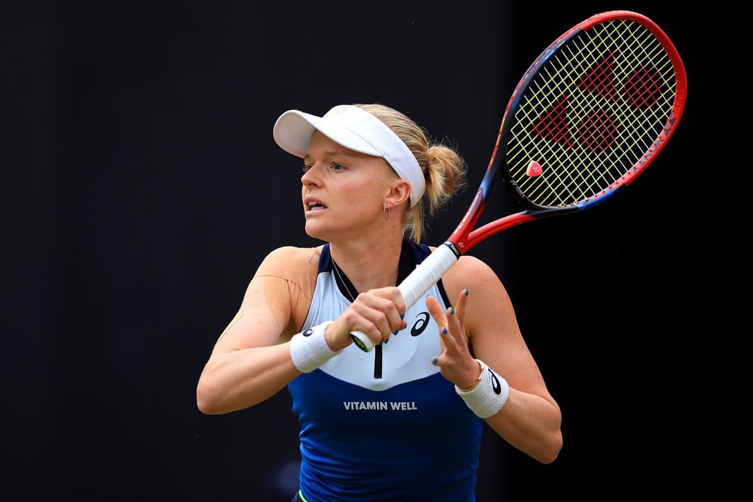Harriet Dart of Great Britain plays a forehand against Anastasia Potapova in the Women's Singles Quarter Final match during Day Seven of the Rothesay Classic Birmingham 