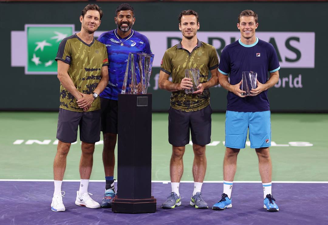 2023 Indian Wells champions Rohan Bopanna and Matthew Ebden with runners-up Neal Skupski and Wesley Koolhof