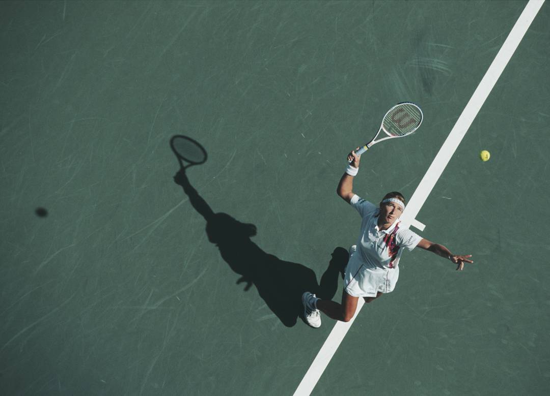 Steffi Graf hitting a serve at the US Open