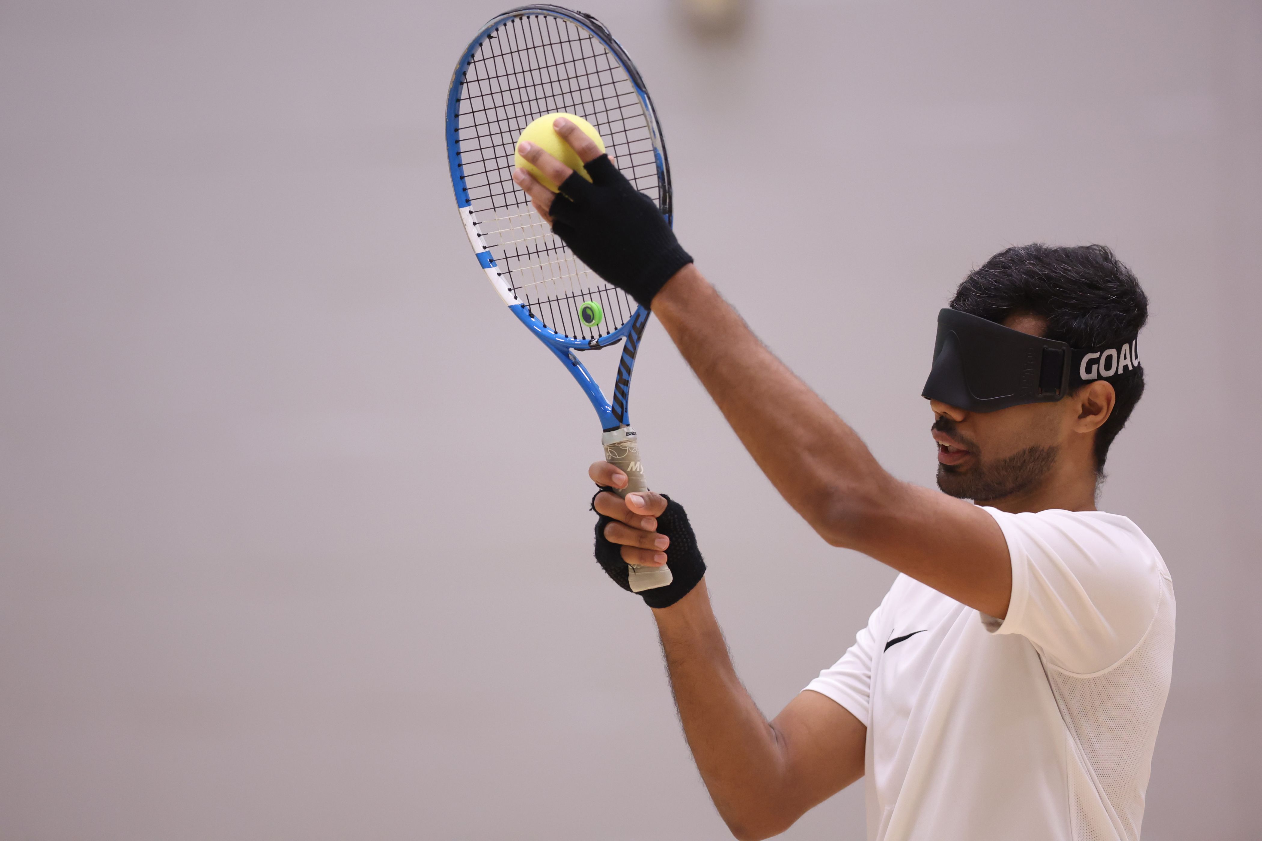 Naqi Rizi competes during the Visually Impaired Tennis National Finals 2023.
