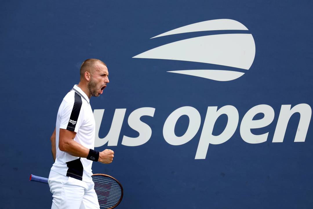 Dan Evans celebrates an opening round win at the US Open in 2024