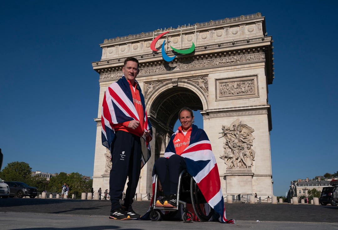 Lucy Shuker poses as a flagbearer for ParalympicsGB in Paris