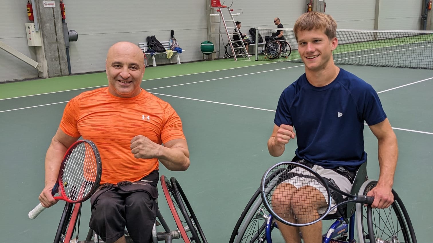 Oliver Cox and his partner after winning the Vilnius Open