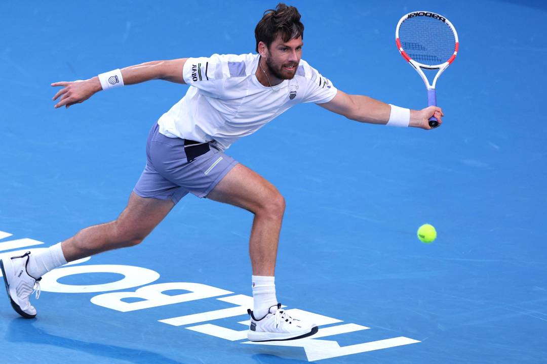 Cam Norrie stretches for a forehand at the Australian Open