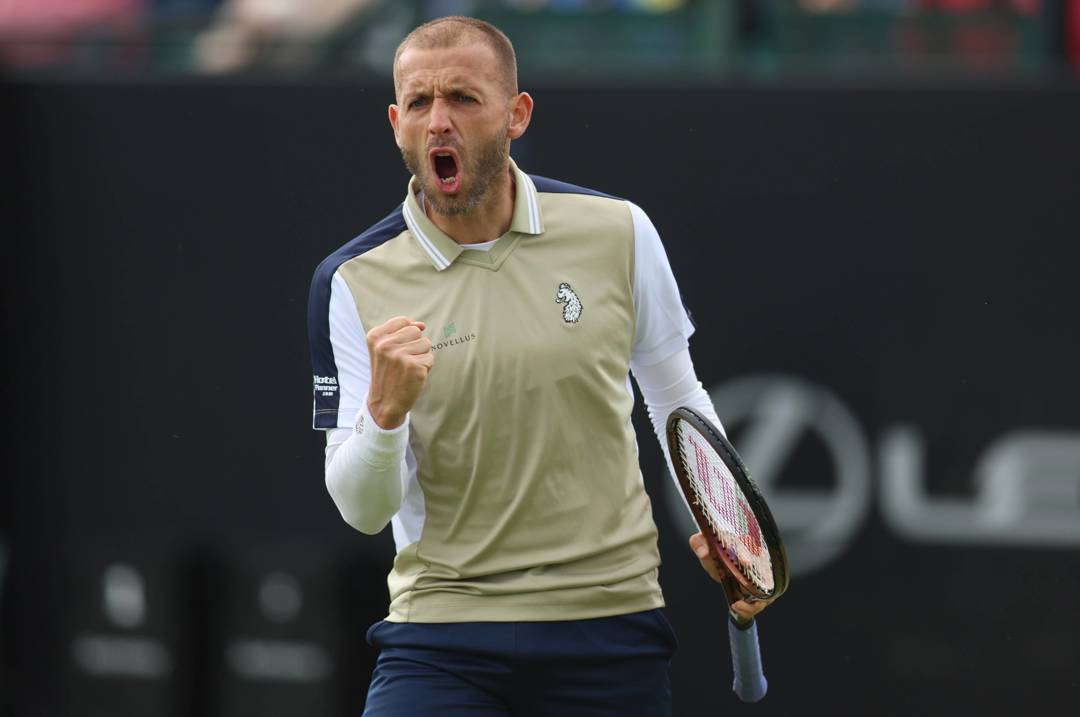 Dan Evans gives a roar after beating Henry Searle at the Rothesay Open Nottingham