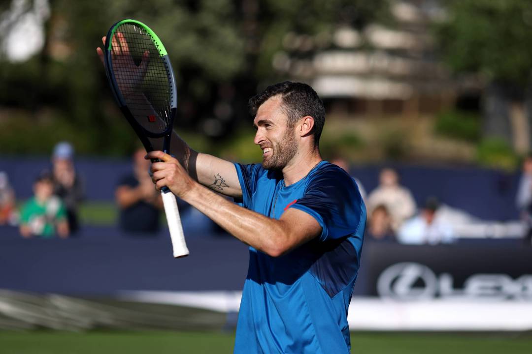 Giles Hussey celebrates his first ATP Tour win at the Rothesay International Eastbourne