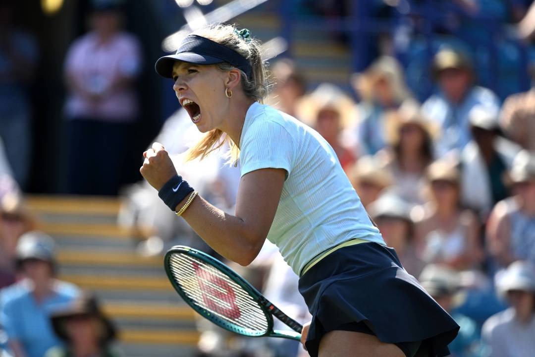 Katie Boulter roars in celebration in the first round of the Rothesay International Eastbourne