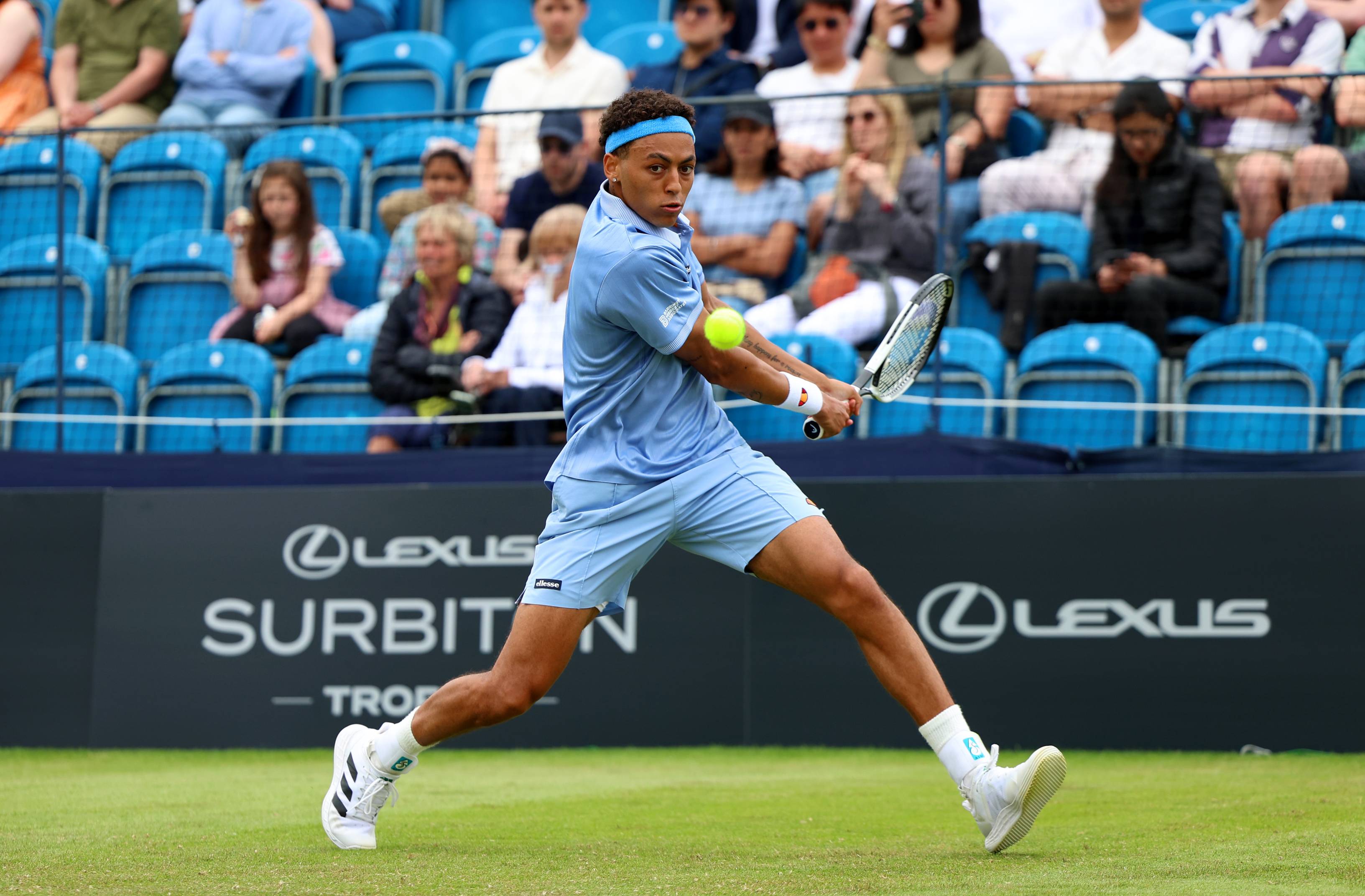 Paul Jubb lining up a backhand at the Lexus Surbiton Trophy