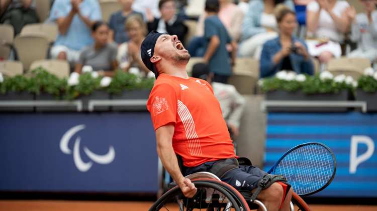 ParalympicsGB Wheelchair Tennis athlete, Andy Lapthorne aged 33, from London, competing in the Quad Singles - Open event, at the Paris 2024 Paralympic Games.