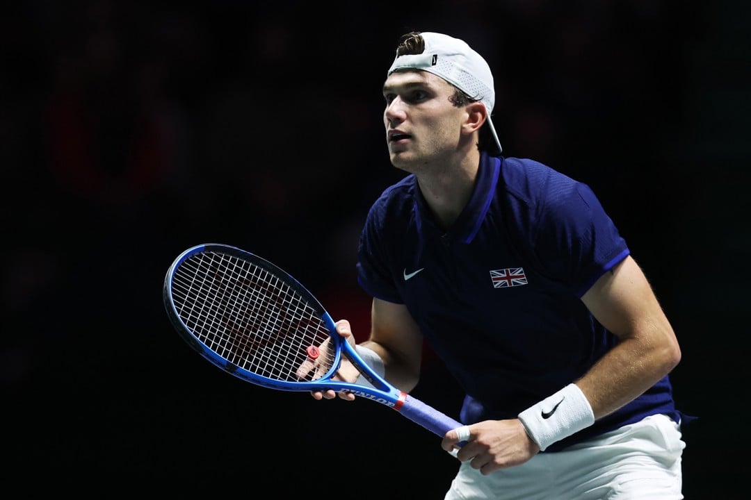 Jack Draper in action during the Davis Cup playing against Francisco Cerundolo