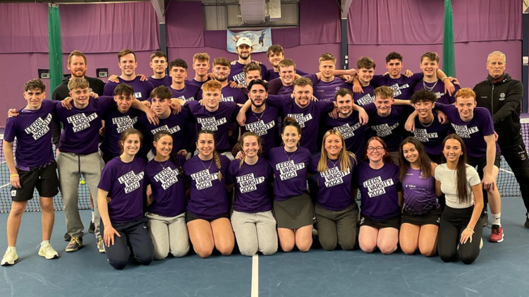 The Leeds Beckett University tennis squad lined up in three rows