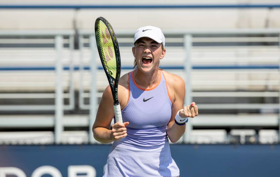 Mika Stojsavljevic celebrates reaching the semi-finals of the girls' singles at the US Open