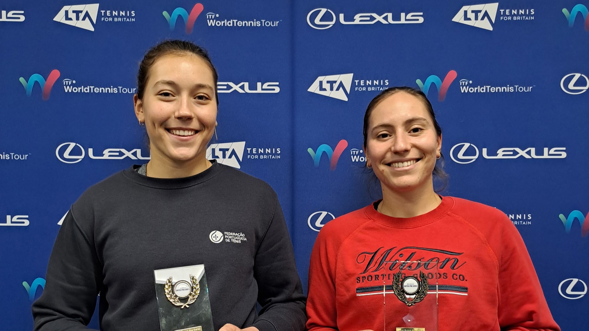 Fransisca and Matilde Jorge holding their trophies from the Lexus British Pro Series event in Birmingham