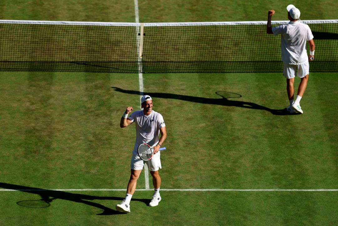 Julian Cash and Lloyd Glasspool celebrate reaching the final at Wimbledon 2025
