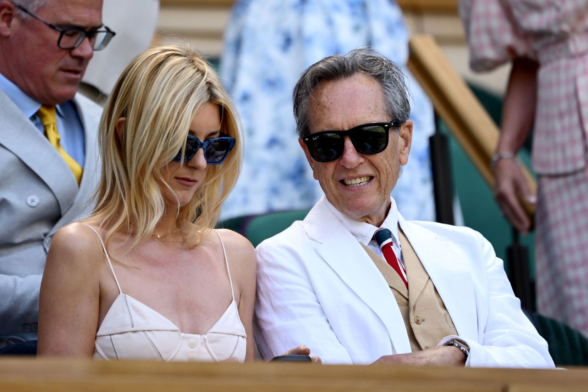 Actor Richard E Grant in the Royal Box at Wimbledon on day eight of The Championships