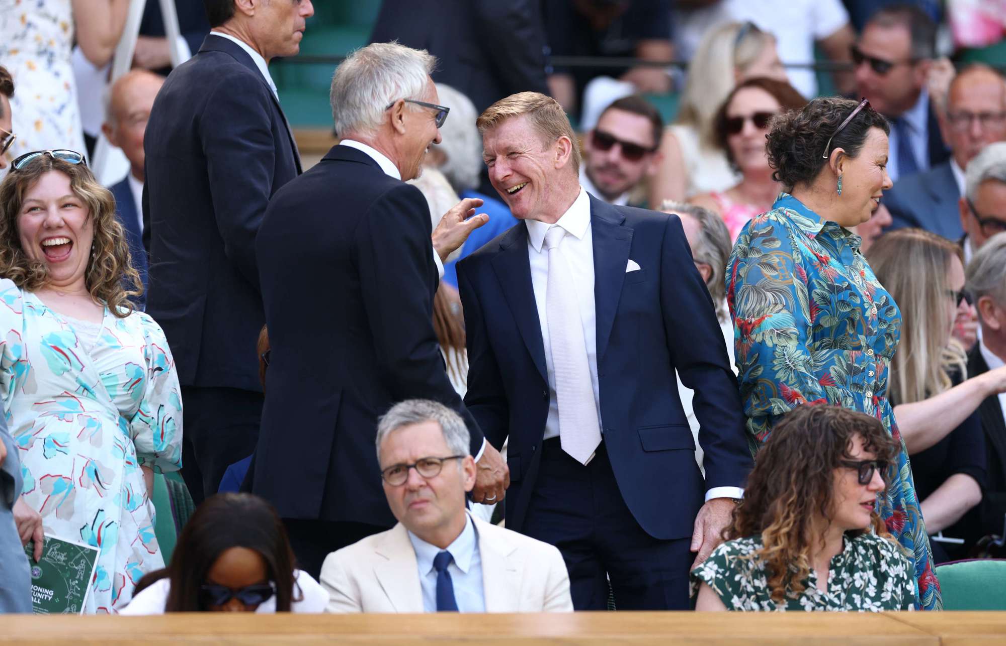Astronaut Tim Peake greets Gary Lineker in the Royal Box on Centre Court at Wimbledon