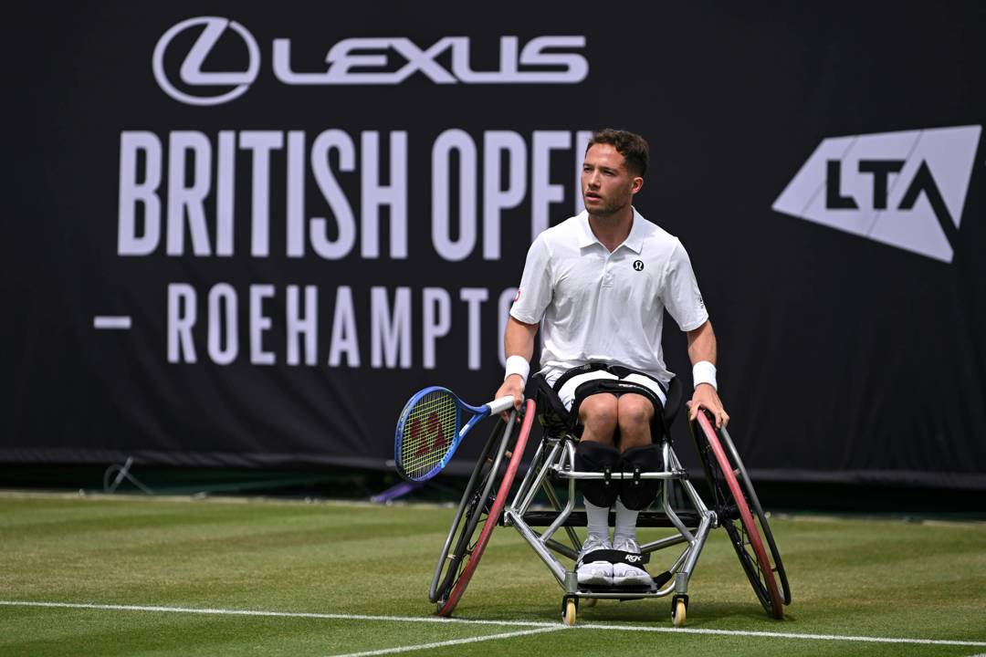 Alfie Hewett in action on court at the Lexus British Open Roehampton