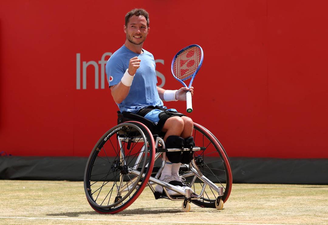 Alfie Hewett in the wheelchair exhibition at the HSBC Championships