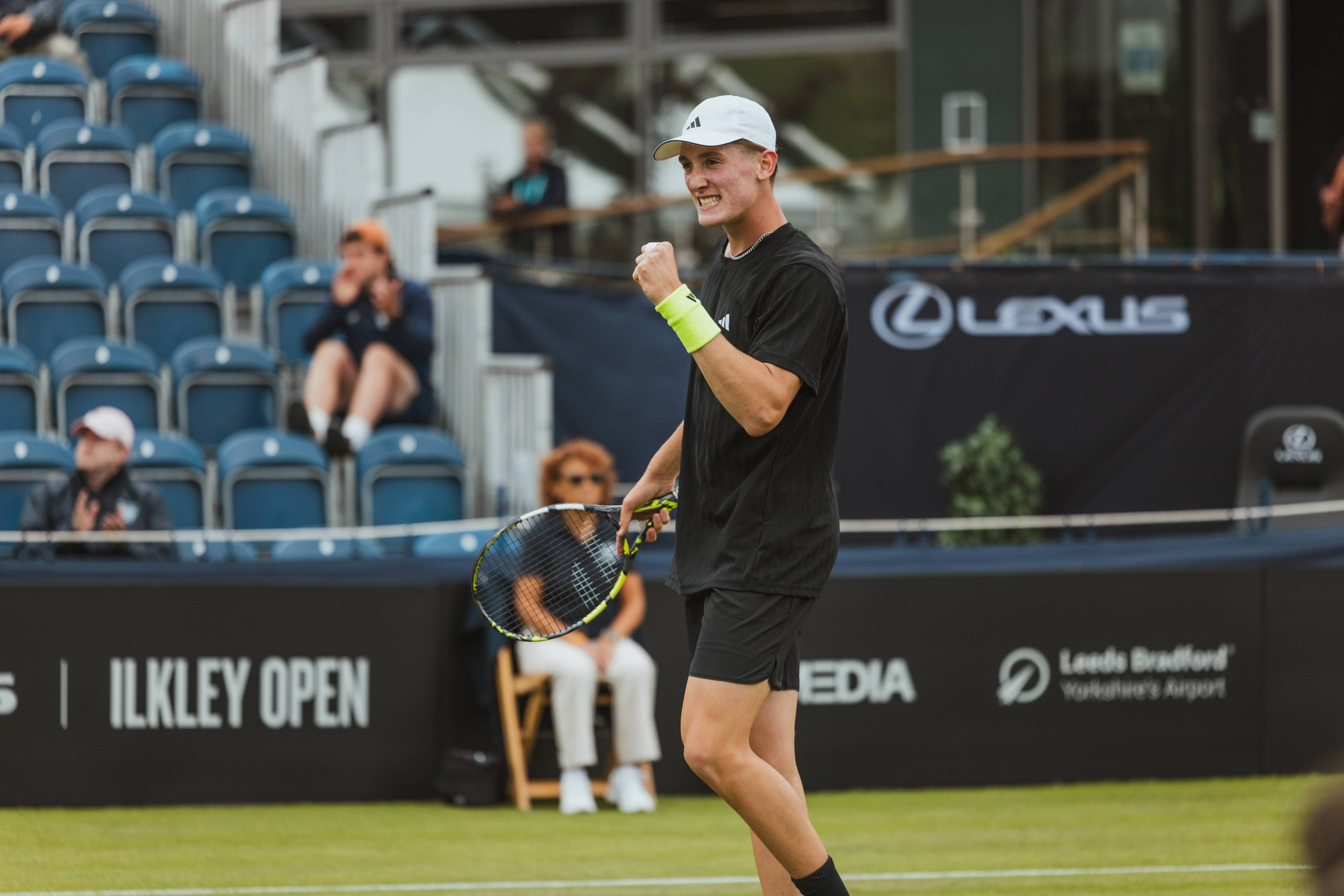 Henry Searle gives a fist pump in the opening round at the Lexus Ilkley Open