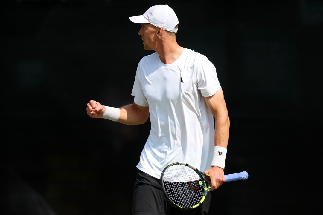 Jan Choinski gives a fist pump celebration at the Lexus Nottingham Open