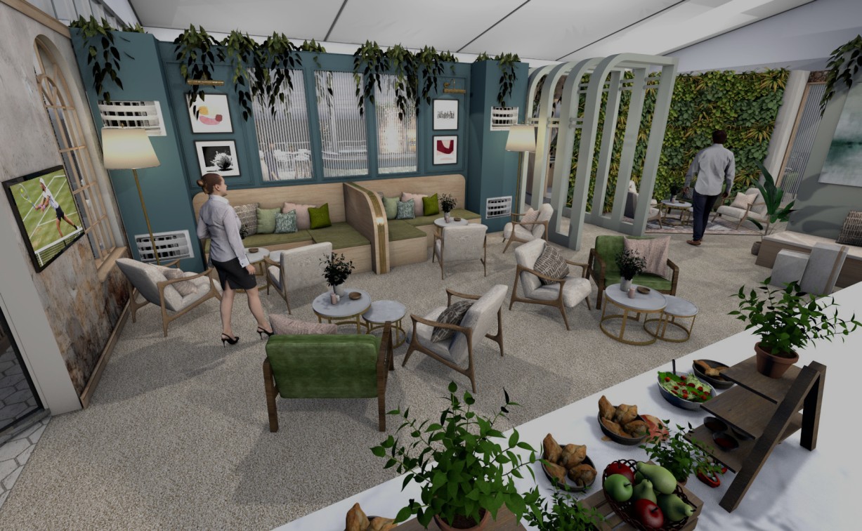 Designs for the 'Her Story at Tennis' hospitality experience at The Queen's Club