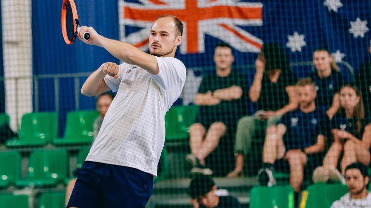 Dominic Iannotti playing tennis at the Virtus World Championships