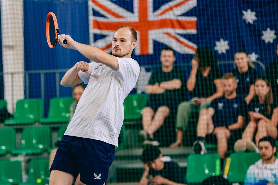 Dominic Iannotti playing tennis at the Virtus World Championships