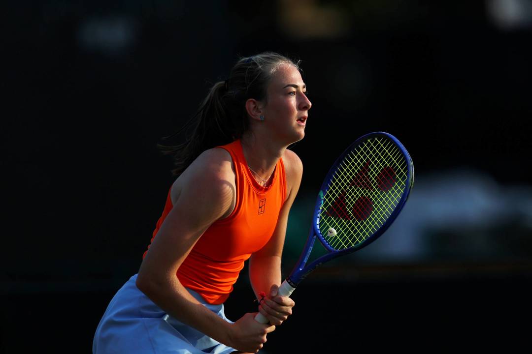 Mika Stojsavljevic preparing to return a serve at the Lexus Nottingham Open