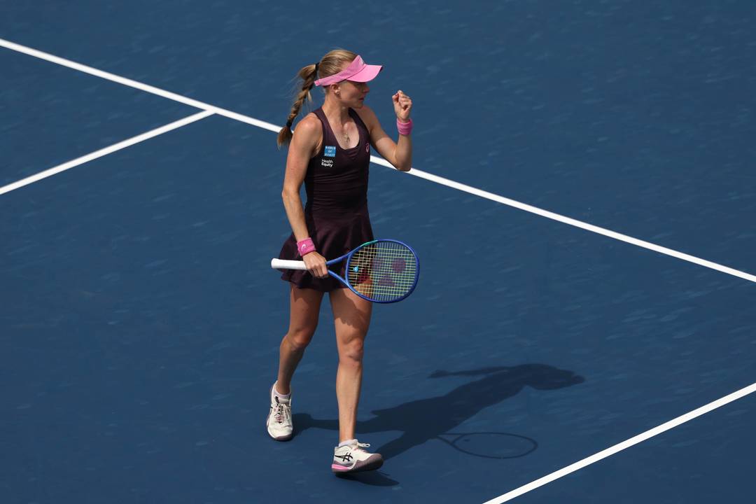Harriet Dart gives a fist pump celebration in a first round win at the 2026 US Open