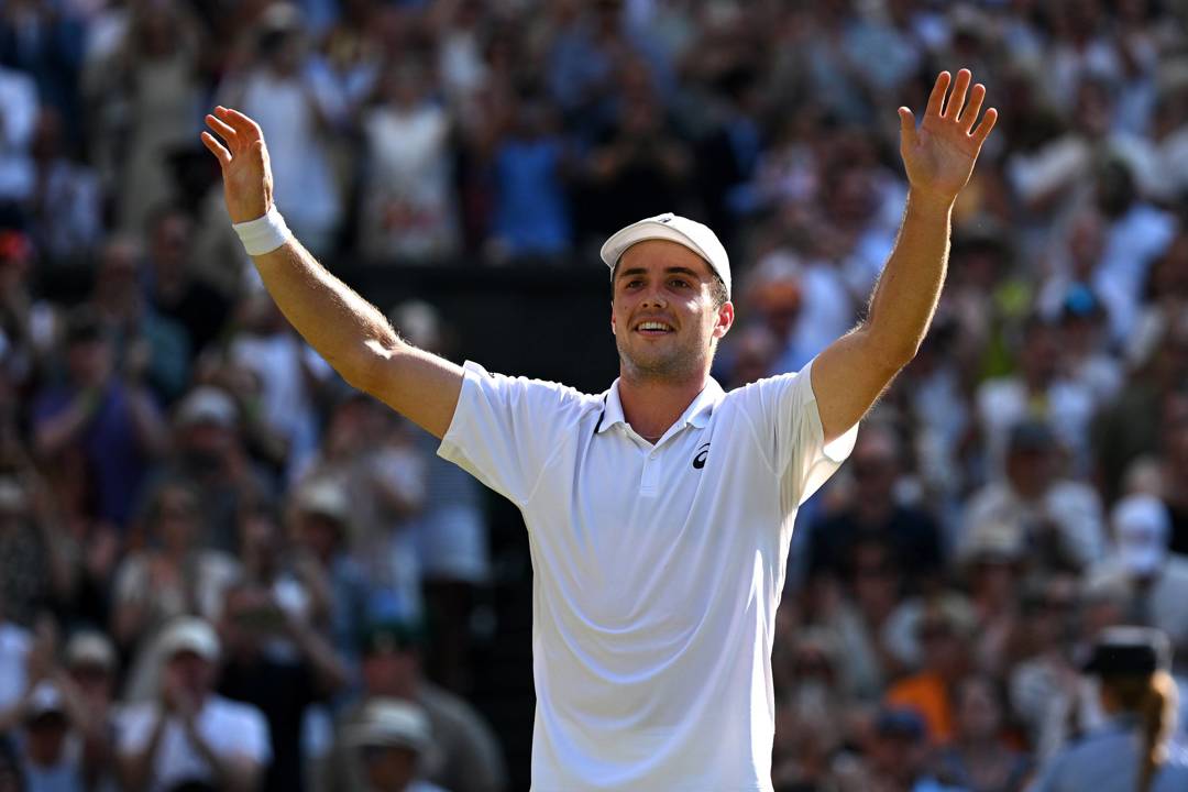 Arthur Fery celebrates reaching the semi-final at Wimbledon with a win over Flavio Cobolli